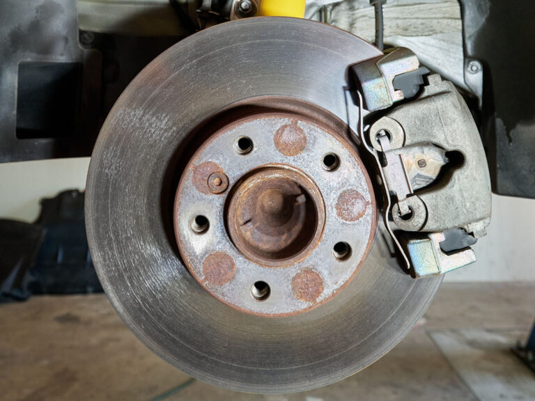 cleaned brake rotor and caliper assembly after dry ice blasting